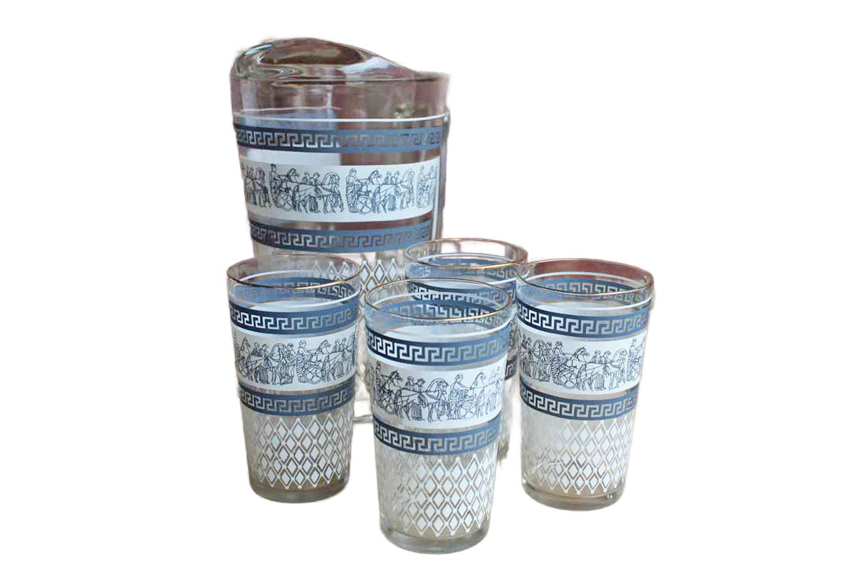Jeannette Glass Company (Pennsylvania, USA) Patrician Blue Glass Pitcher and Four Matching Tumblers