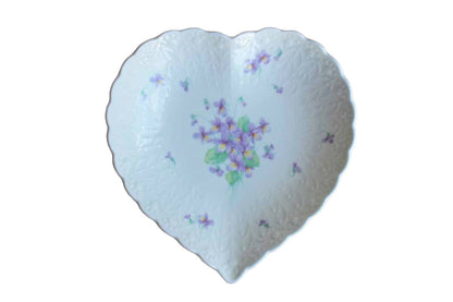 Mikasa (Japan) Bone China "With Love" Heart Shaped Bowl Decorated with Purple Flowers