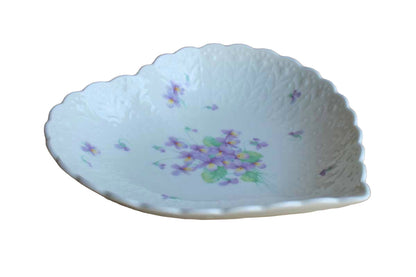 Mikasa (Japan) Bone China "With Love" Heart Shaped Bowl Decorated with Purple Flowers