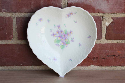Mikasa (Japan) Bone China "With Love" Heart Shaped Bowl Decorated with Purple Flowers