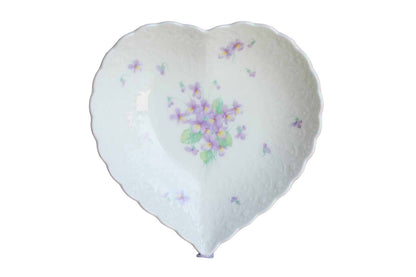 Mikasa (Japan) Bone China "With Love" Heart Shaped Bowl Decorated with Purple Flowers