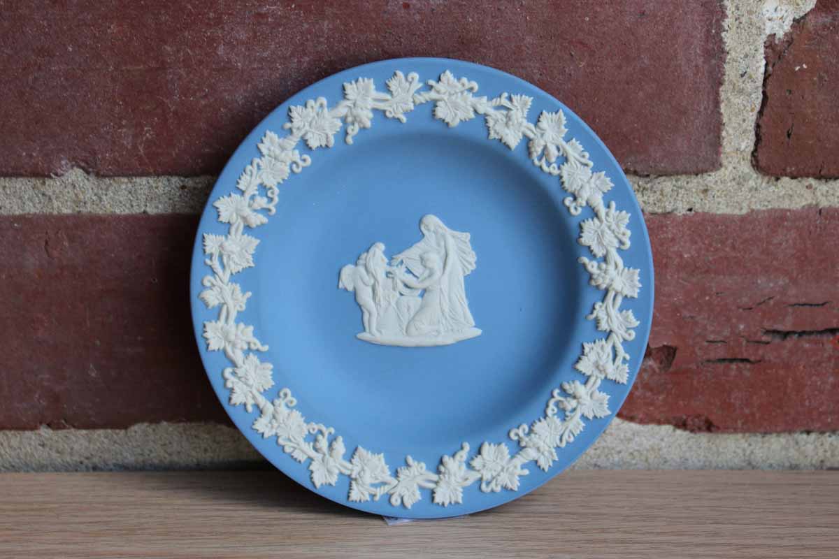Wedgwood (England) Round Blue Jasperware Dish with Cupid as Oracle in Relief