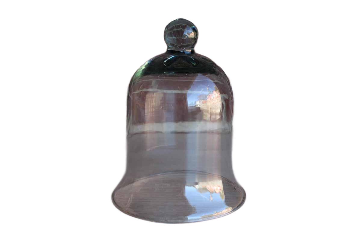 Glass Cloche with Greenish Tint, Rounded Finial, and Gently Flared Base