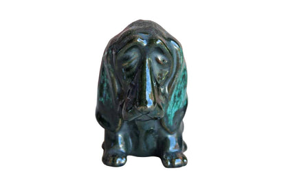 Canuck Pottery (Canada) Evangeline Ware Green and Black Drip Glaze Basset Hound Coin Bank