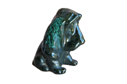 Canuck Pottery (Canada) Evangeline Ware Green and Black Drip Glaze Basset Hound Coin Bank