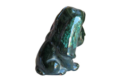 Canuck Pottery (Canada) Evangeline Ware Green and Black Drip Glaze Basset Hound Coin Bank