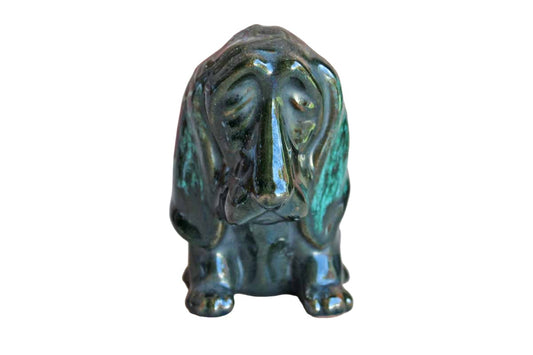 Canuck Pottery (Canada) Evangeline Ware Green and Black Drip Glaze Basset Hound Coin Bank