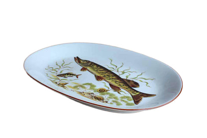 JKW Bavaria (West Germany) Transferware Platter with Underwater Fish Scene