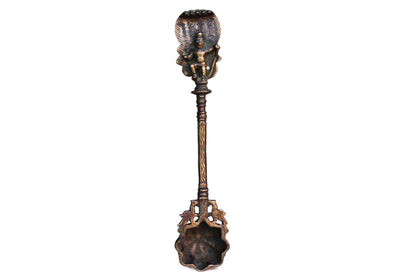 Gold Tone Brass Candle Snuffer with Decorative Finial and Ornate Etched Detailing