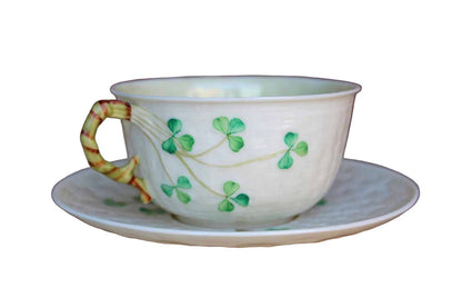 Belleek (Ireland) Porcelain Shamrock Cup with Saucer Set