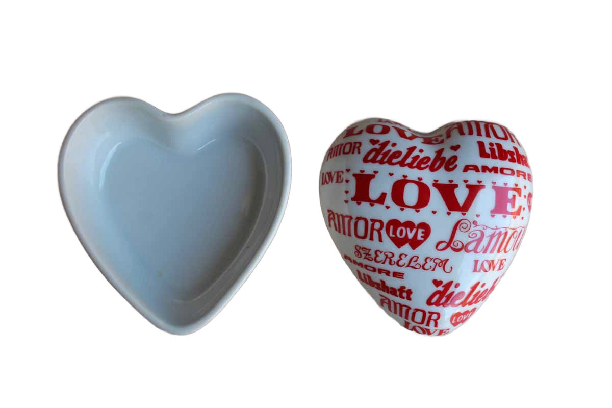 Counterpoint (San Francisco) Takahashi Japan "Love Makes the World Go Round" Porcelain Heart Shaped Trinket Box