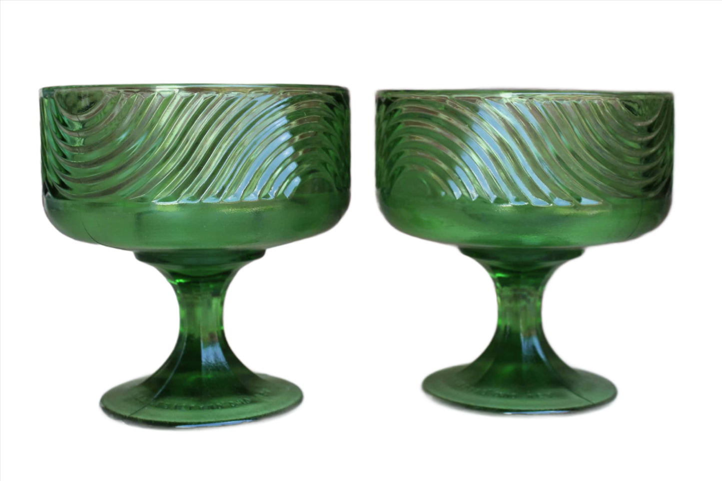 E.O. Brody Company (Ohio, USA) Green Glass Pedestal Bowls