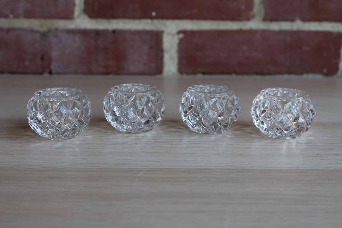 Pressed Glass Diamond Point Candle Holders, Set of 4