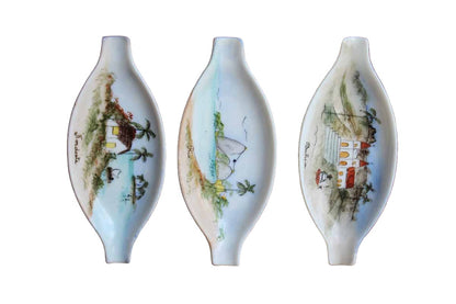 Small Ceramic Dishes with Hand Painted Tropical Scenes, Set of 3