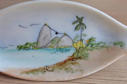 Small Ceramic Dishes with Hand Painted Tropical Scenes, Set of 3