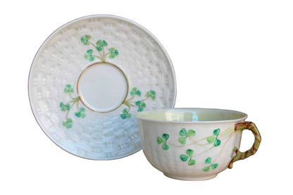 Belleek (Ireland) Porcelain Shamrock Cup with Saucer Set