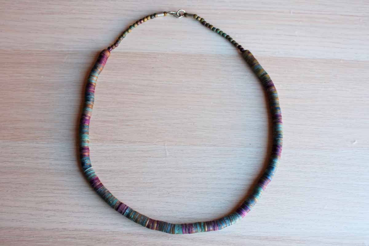 Metal Purple and Verdigris Green Beaded Necklace