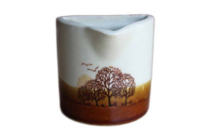 Small Ceramic Cream or Syrup Pitcher with Hand-Painted Trees and Birds