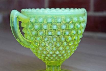 Imperial Glass Company (Ohio, USA) Opaline and Vaseline Glass Hobnail Sugar Bowl