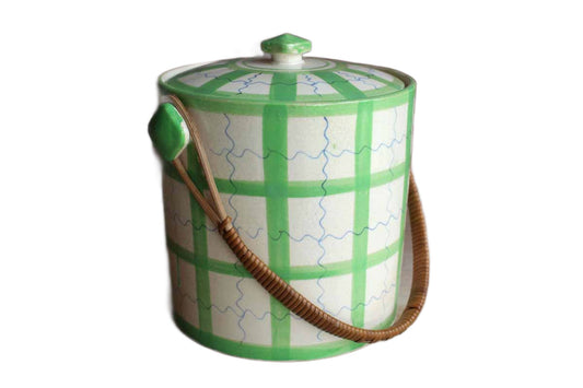 Ceramic Lidded Jar with Wicker Handle, Made in Japan