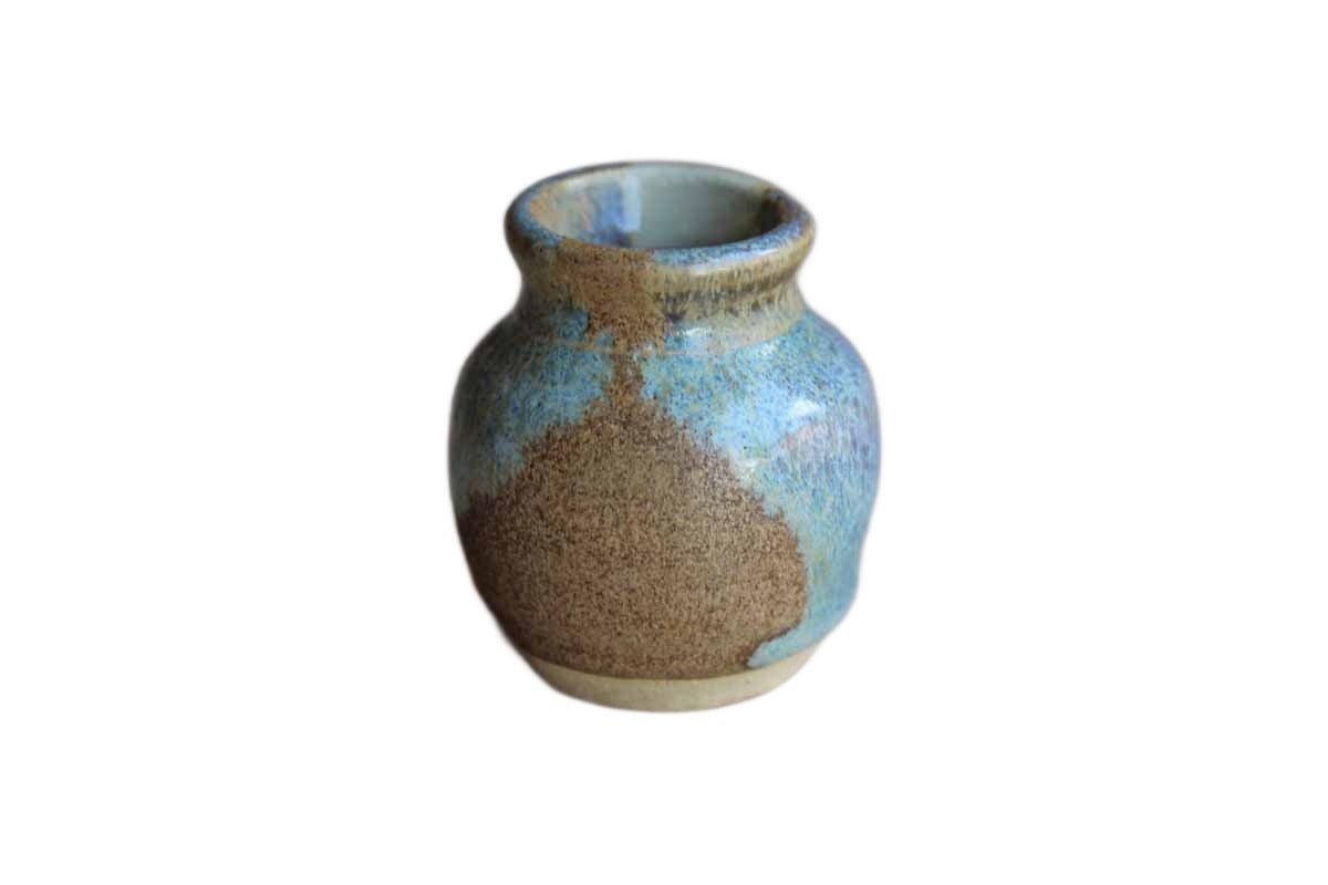 Tiny Stoneware Bud Vase with Purple and Blue Lava Glaze