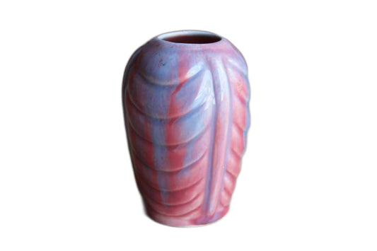 Ceramic Bud Vase with Embossed Swag Detailing and Pink and Purple Drip Glaze