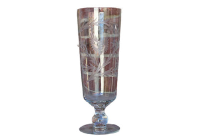 Clear Glass Footed Vase with Etched Flowers