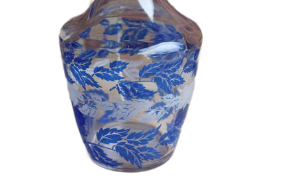 Verrerie Cristallerie D'Arques (France) Blue and White Floral Glass Decanter with Four Glasses