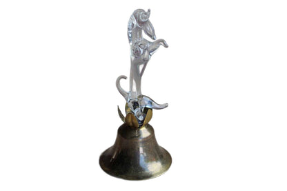 Glass Dachshund Figurine on a Brass Bell
