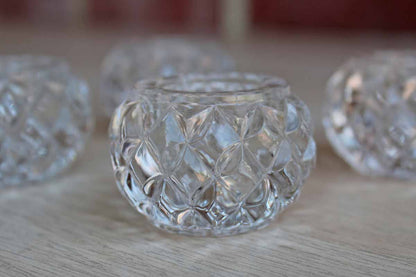 Pressed Glass Diamond Point Candle Holders, Set of 4