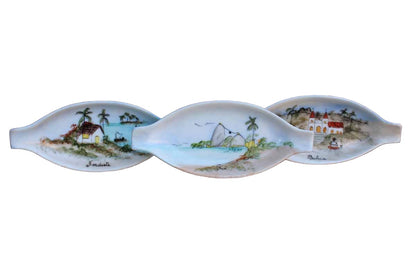 Small Ceramic Dishes with Hand Painted Tropical Scenes, Set of 3