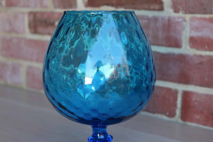 Empoli (Italy) Hand Blown Cobalt Blue Optic Glass Fishbowl Pedestal Vase