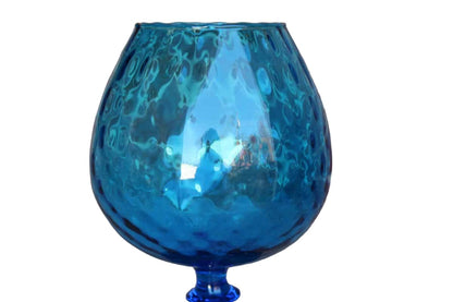Empoli (Italy) Hand Blown Cobalt Blue Optic Glass Fishbowl Pedestal Vase