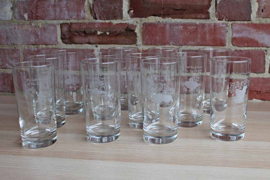 Clear Etched Glasses Depicting the 12 Days of Christmas