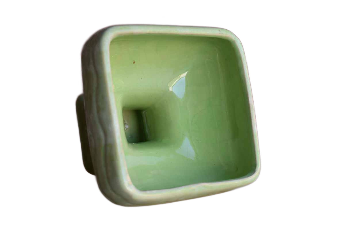 Glossy Green Ceramic Pedestal Planter with Wavy Pattern