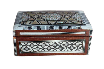 Mother of Pearl Mosaic Inlay Wood Hinged Trinket Box