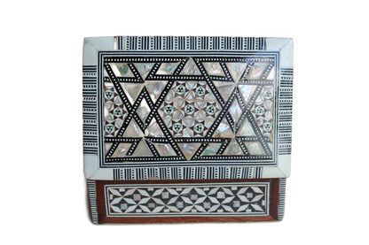 Mother of Pearl Mosaic Inlay Wood Hinged Trinket Box