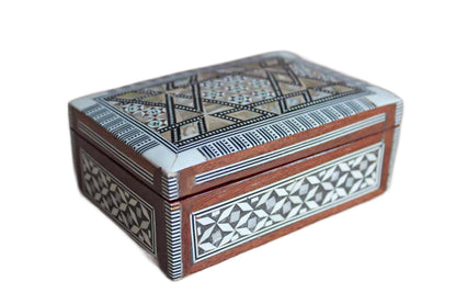 Mother of Pearl Mosaic Inlay Wood Hinged Trinket Box