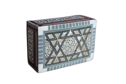 Mother of Pearl Mosaic Inlay Wood Hinged Trinket Box