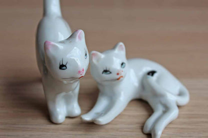 Hand Painted Glossy White Tiny Cat Figurines