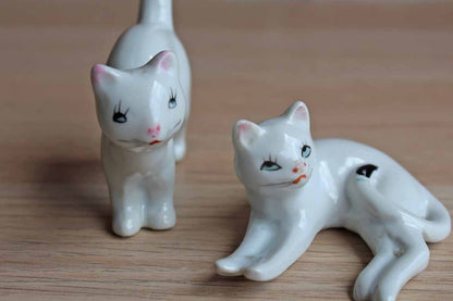 Hand Painted Glossy White Tiny Cat Figurines