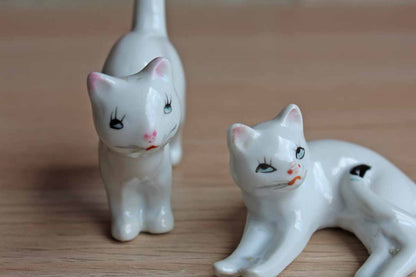 Hand Painted Glossy White Tiny Cat Figurines