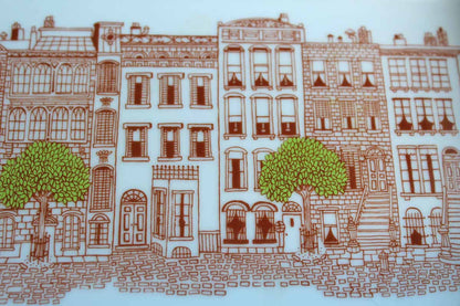 Porcelain Rimmed Dish with City Brownstones Image