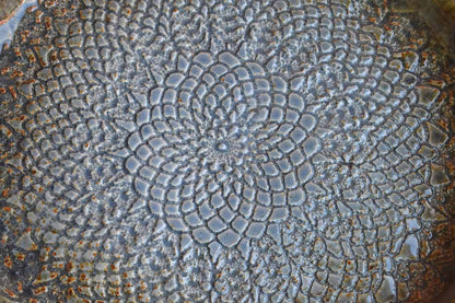 Stoneware Plate with Crimped Edge and Incised Flower Petal Patterns