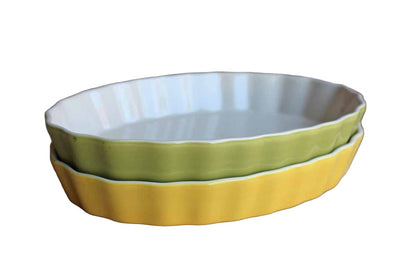 Yellow and Green Individual Oval Baking Dishes, A Pair