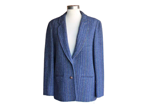 Pendleton Woolen Mills (Oregon, USA) Navy Blue, Green, and Orange Patterned Blazer with Elbow Pads
