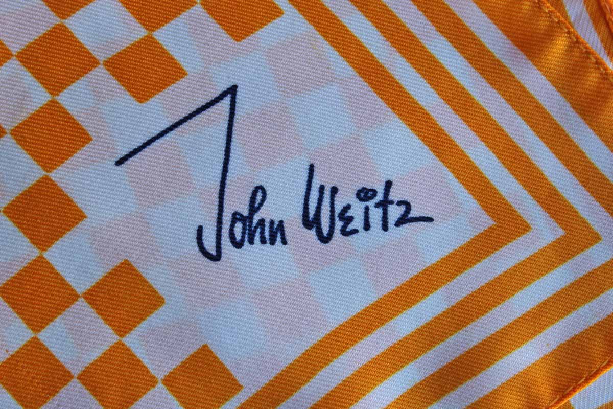 John Weitz Long Yellow Checkered and Striped Polyester Scarf