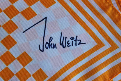 John Weitz Long Yellow Checkered and Striped Polyester Scarf