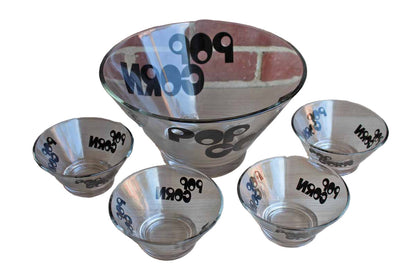 Wheaton Glass (New Jersey, USA) Black Typographic Popcorn Bowls