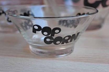 Wheaton Glass (New Jersey, USA) Black Typographic Popcorn Bowls